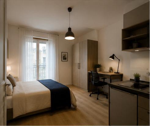 Camera con bagno privato in uno dei monolocali gestiti